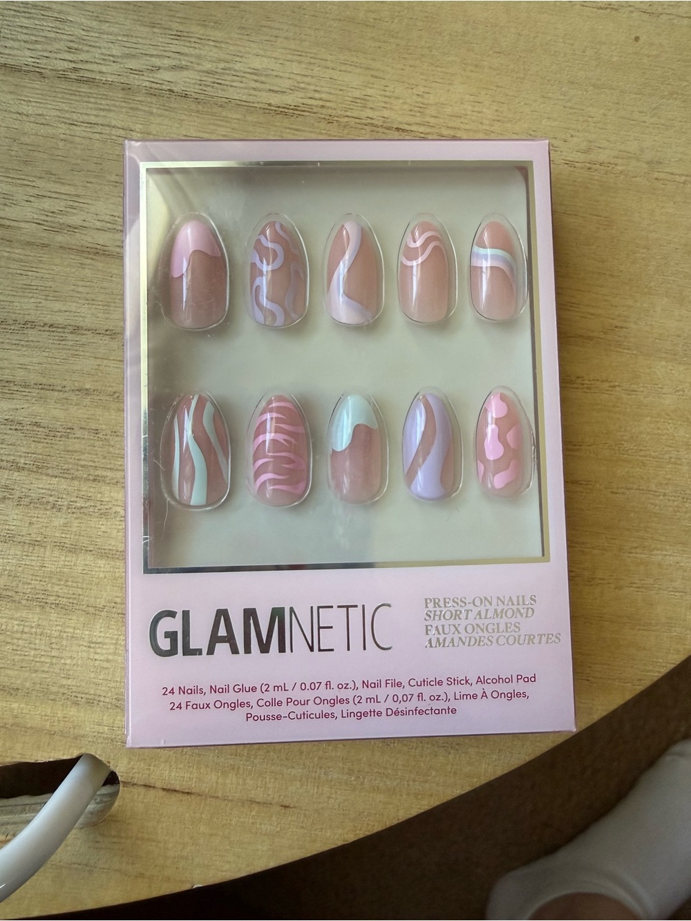 GLAMNETIC Pink Swirl Short Almond Press-On Nails